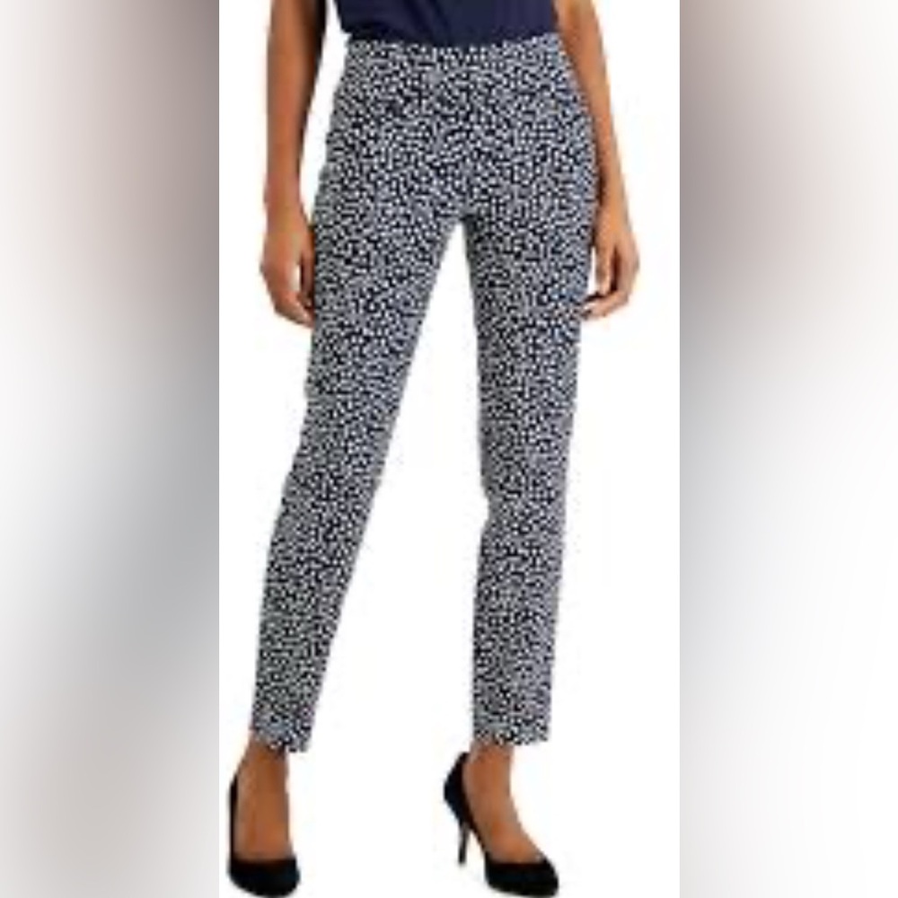 Alfani Monochrome Patterned Skinny Pants, Navy Blue & White